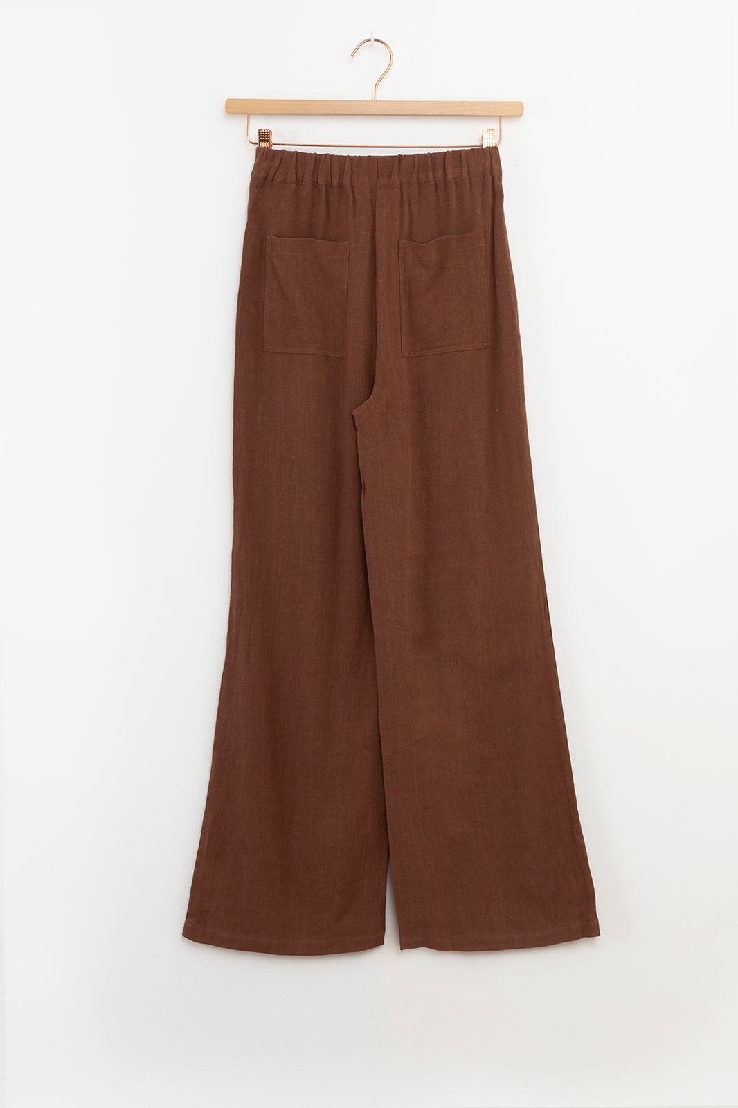 Donkerbruine wide leg linnen broek