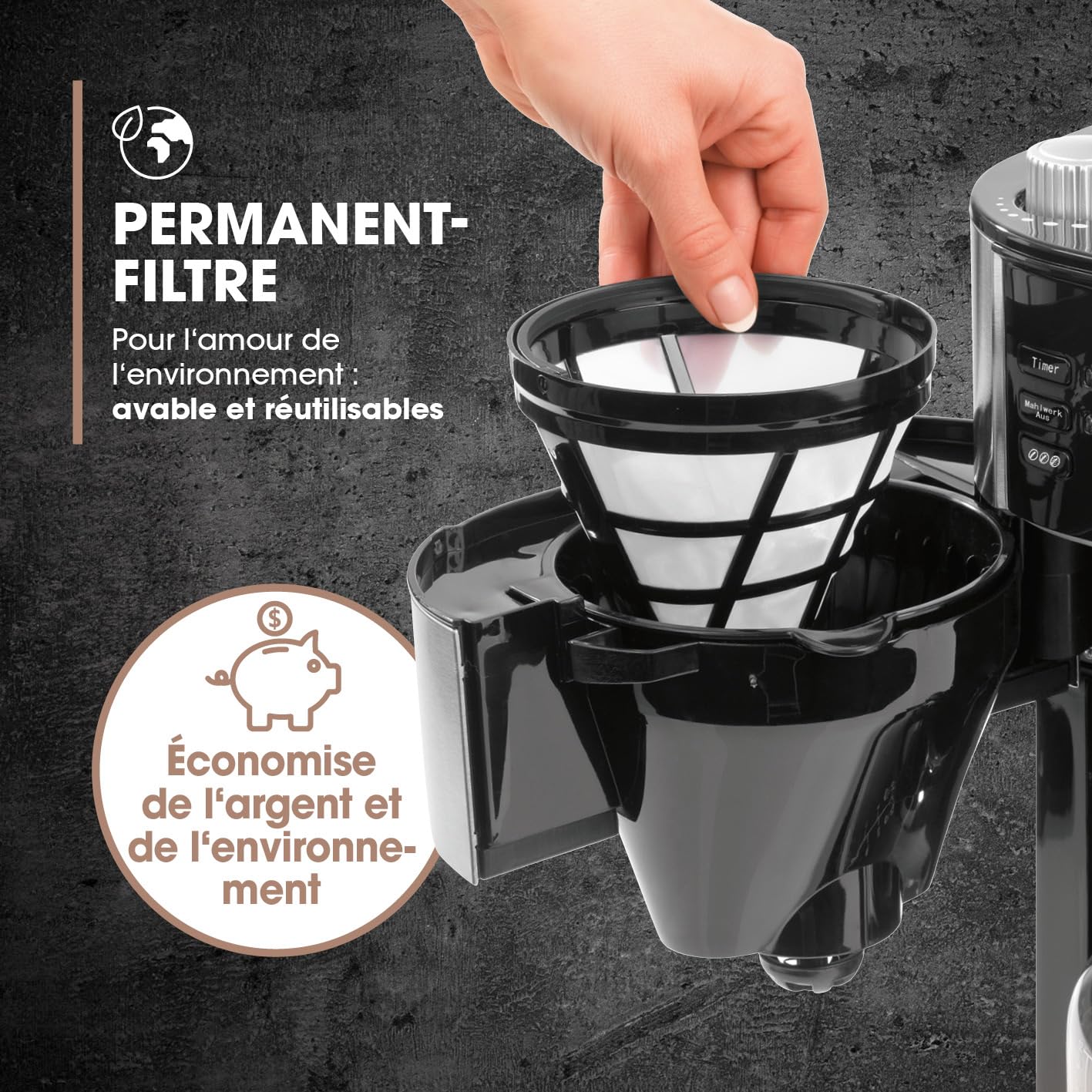 Barista Kaffee & Technik Cafetière Filtre avec verseuse erseuse en verre 1L pur 12 tasses de café, Machine a cafe grain avec broyeur et écran digital,