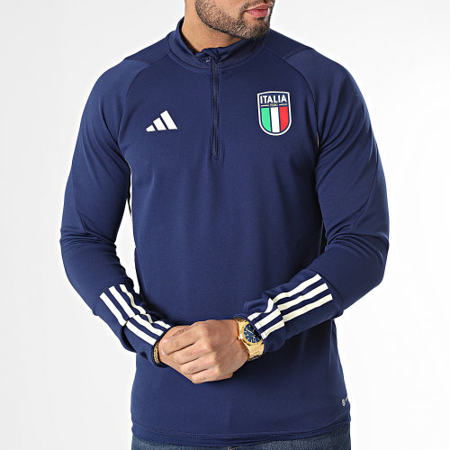 Tee Shirt Manches Longues A Bandes FIGC HS9852 Bleu Marine