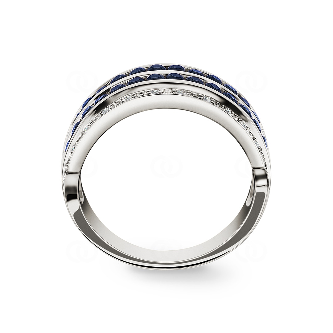 Damenring 750/18 K Weissgold mit Diamanten 0.08 ct H/Si und Saphiren