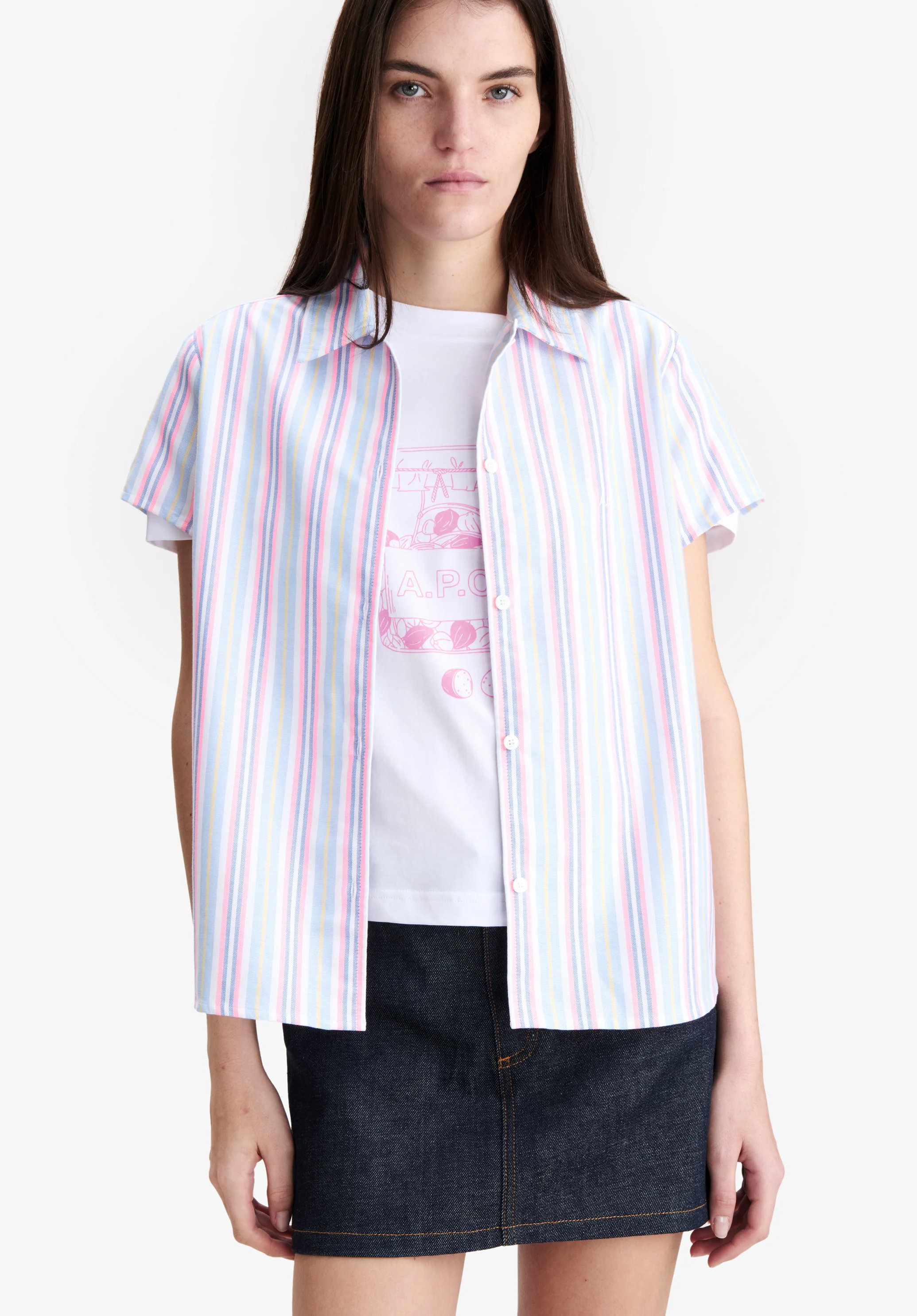 Chemisette ample à rayures roses - Rose fluo