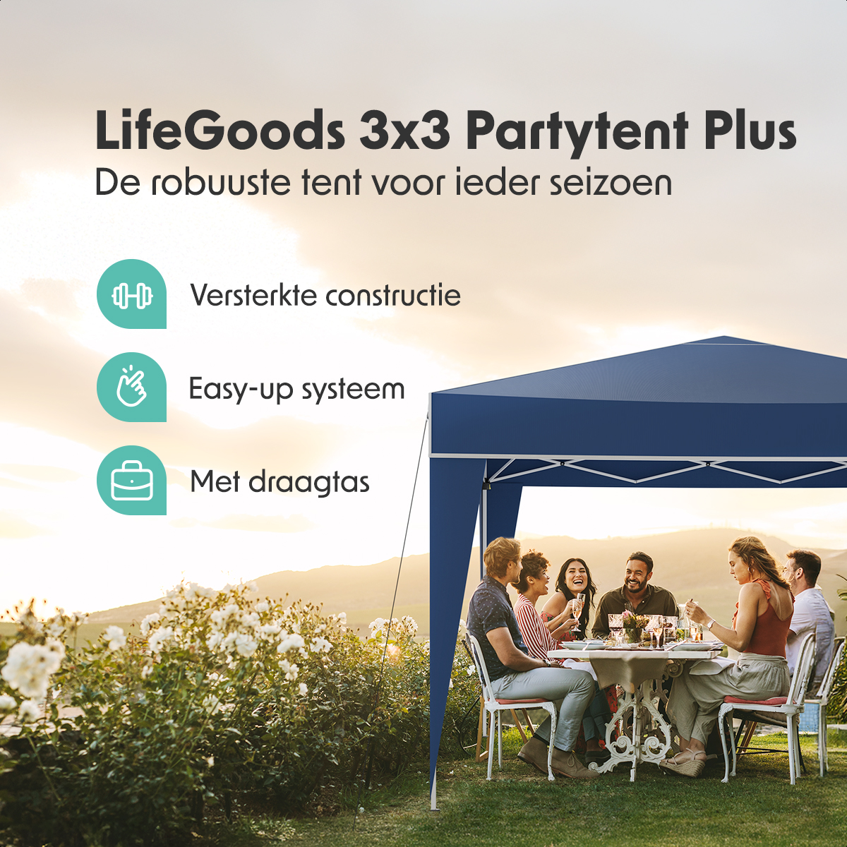 LifeGoods Plus 3x3 m partytent - Blue
