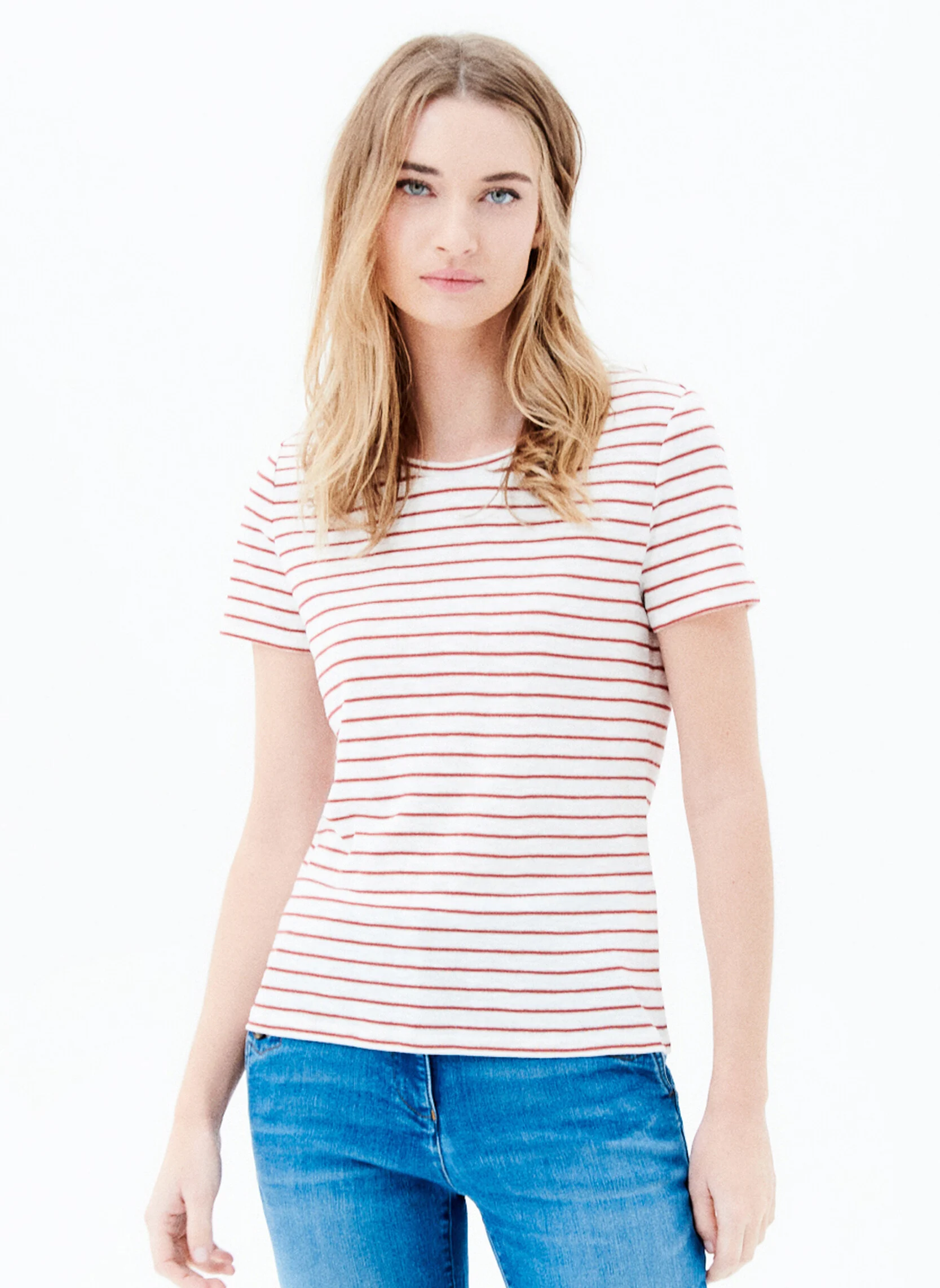 TPENNY - Tee-shirt col rond rayé en coton mélangé | Rouge