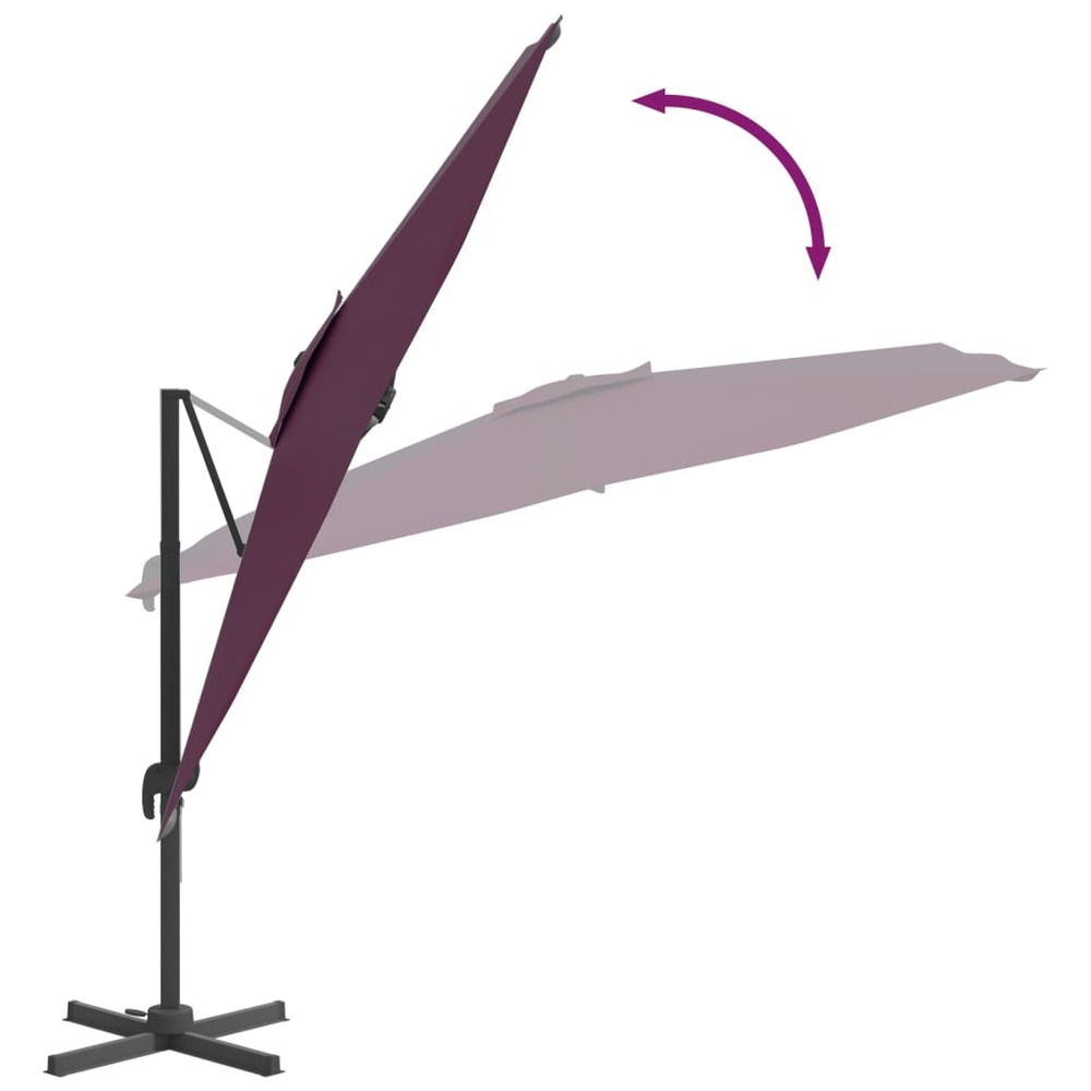 Parasol meuble de jardin déporté avec mât en aluminium 400 x 300 cm bordeaux