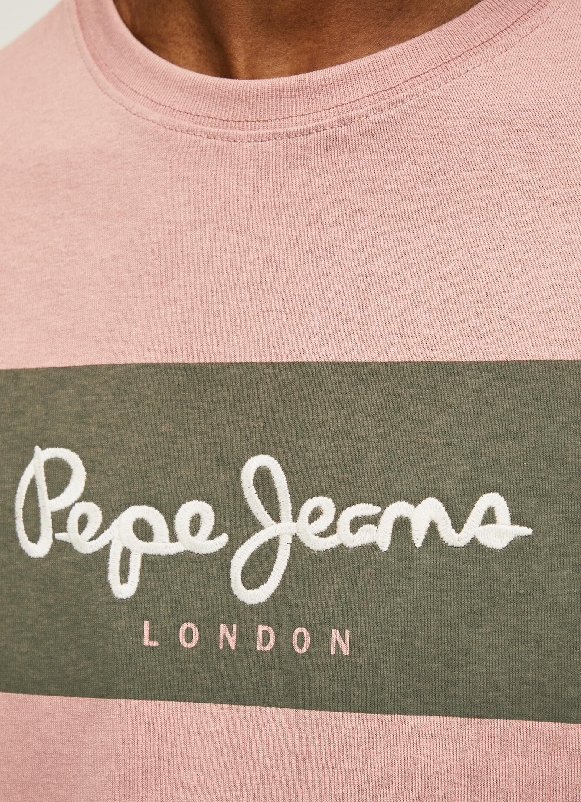 Camiseta de algodão com logo bordado - rosa claro