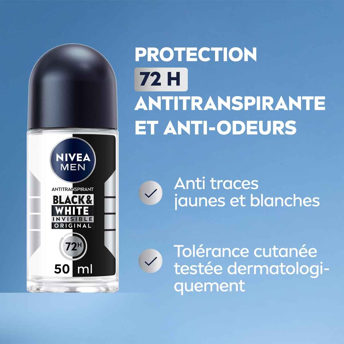 Déodorant bille anti-transpirant anti-traces blanches 72 h - Black & White - Homme - 50 ml