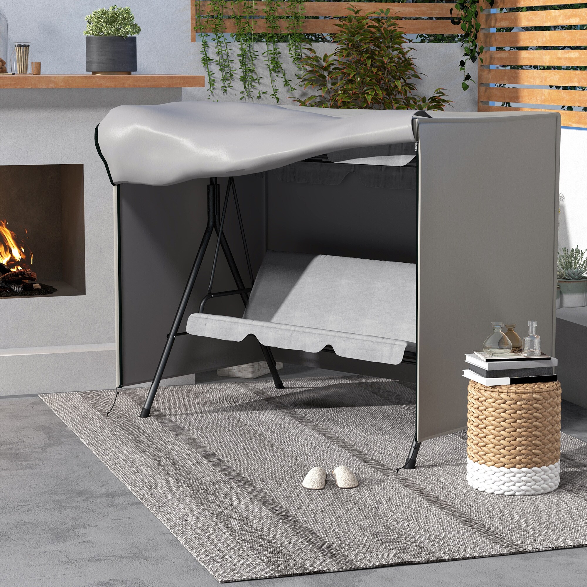 Outsunny Abdeckhaube für Hollywoodschaukeln mit Reißverschluss grau 205L x 124B x 164H cm