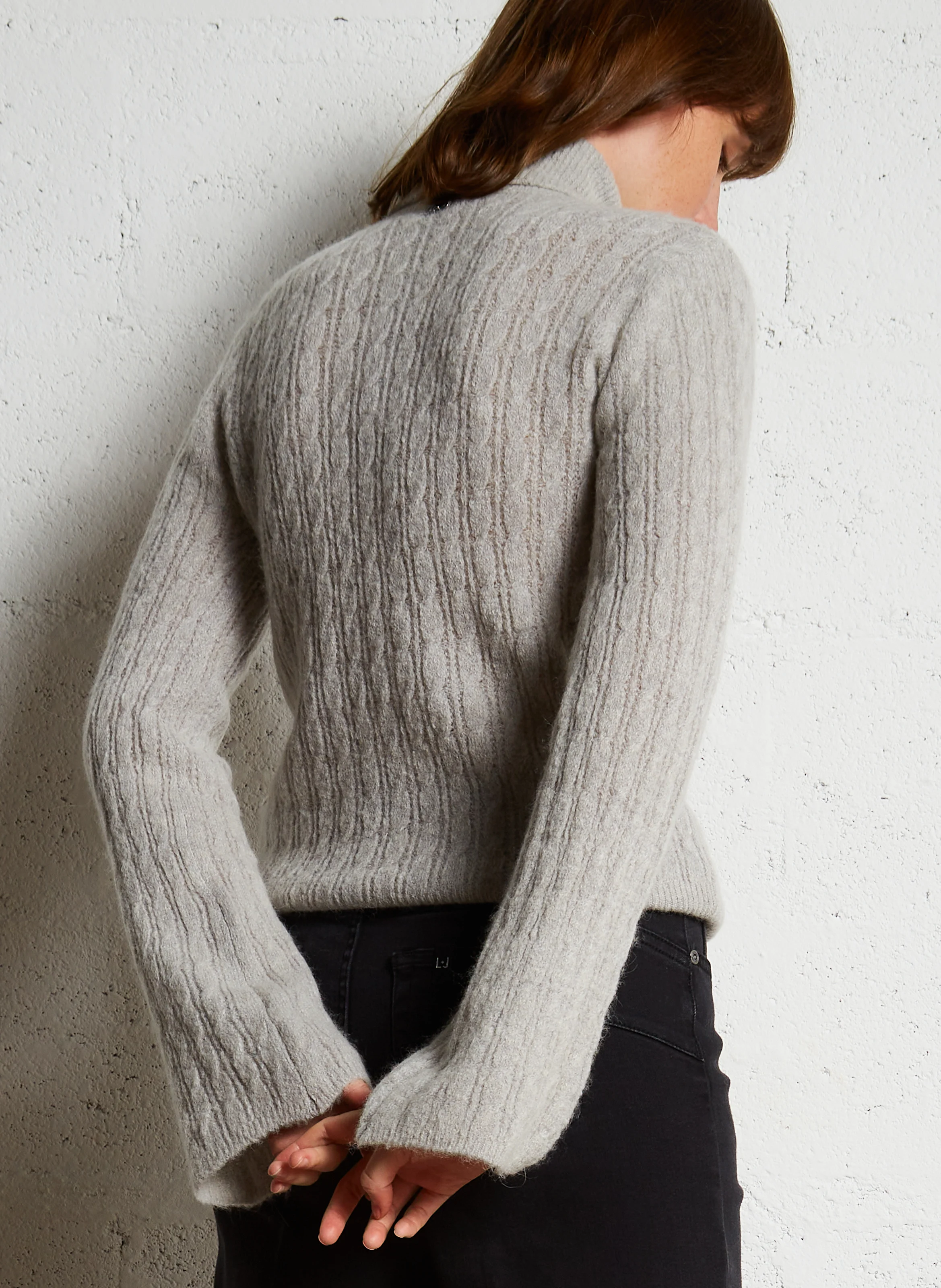 Pull col roulé droit en maille | Gris