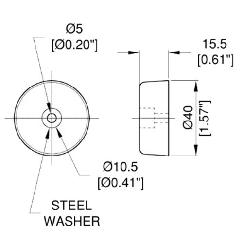 Penn Elcom rubber voet 38 x 15 mm stalen ring