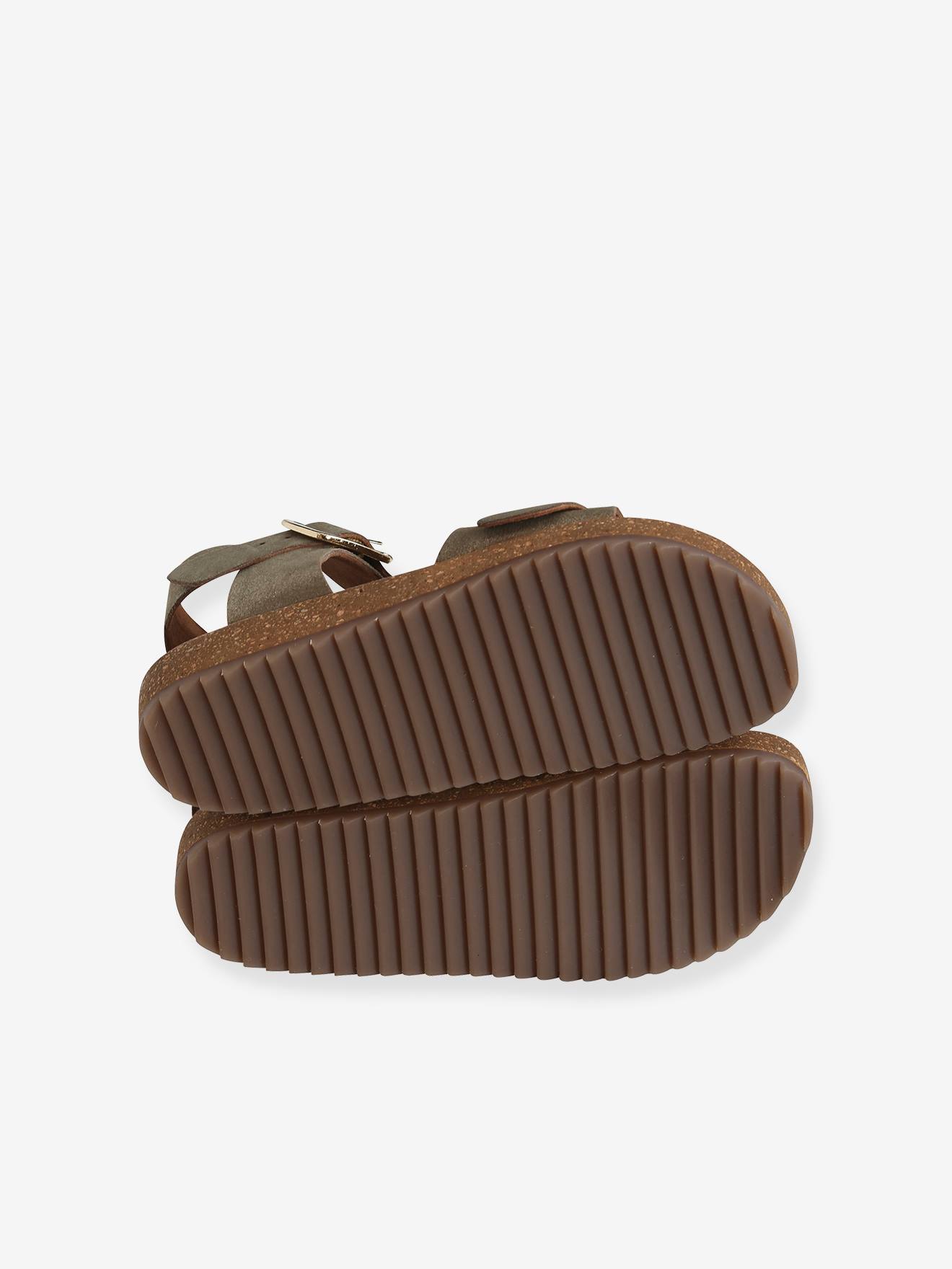 Sandálias acolchoadas de couro para meninas, verde médio, lisas