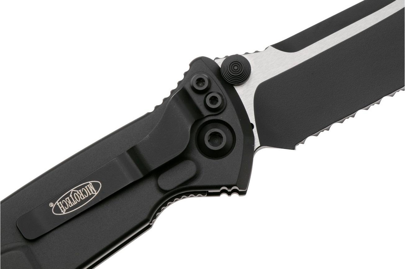 Microtech Socom Elite 160-2T, Two Tone M390 Clippoint, Black Aluminum, partly serrated zakmes