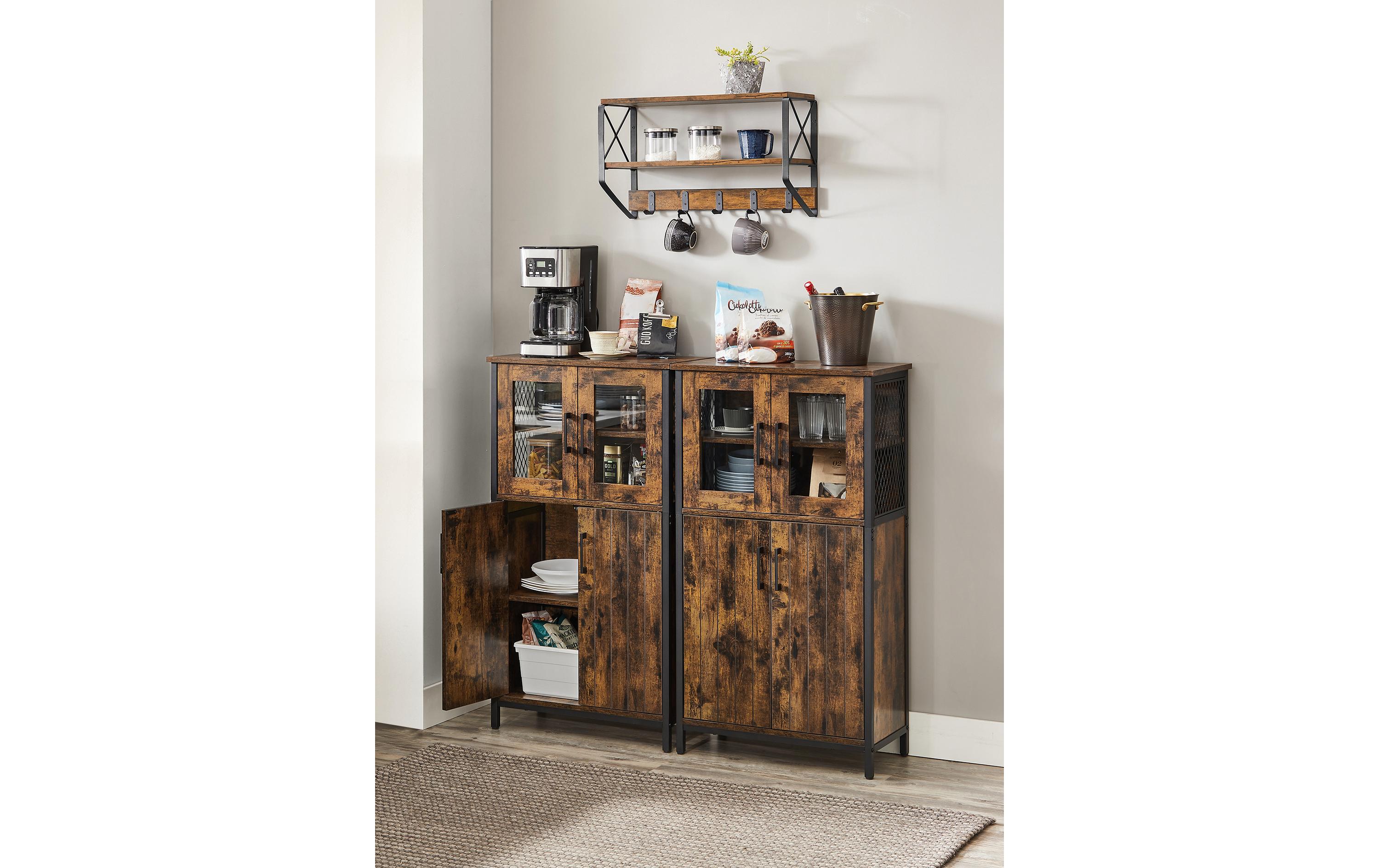 Kommode mit Türen aus Glas 60 x 108 cm, Braun/Schwarz<br>Sideboard