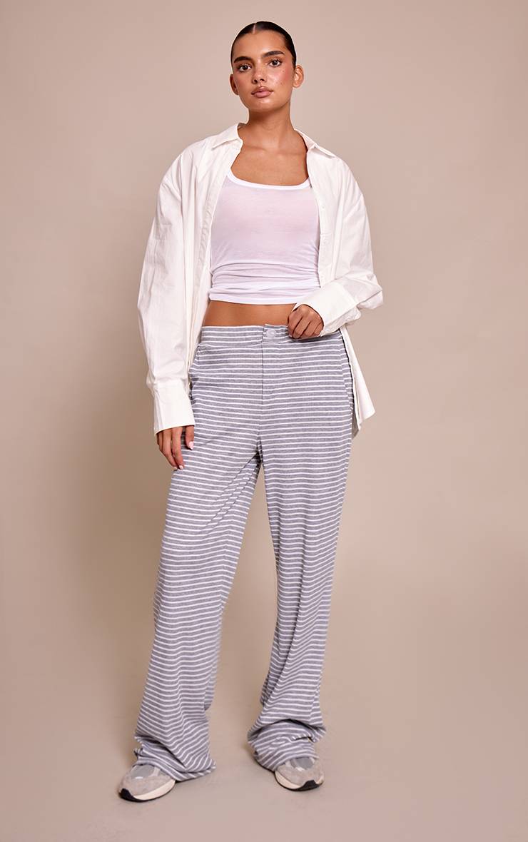 Gris Chiné Pantalon Large À Rayures Style Boyfriend