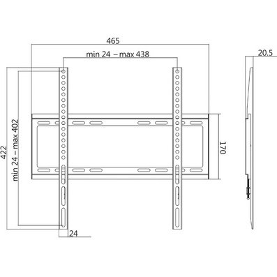Support mural pour TV, plat, pour 81,28 à 139