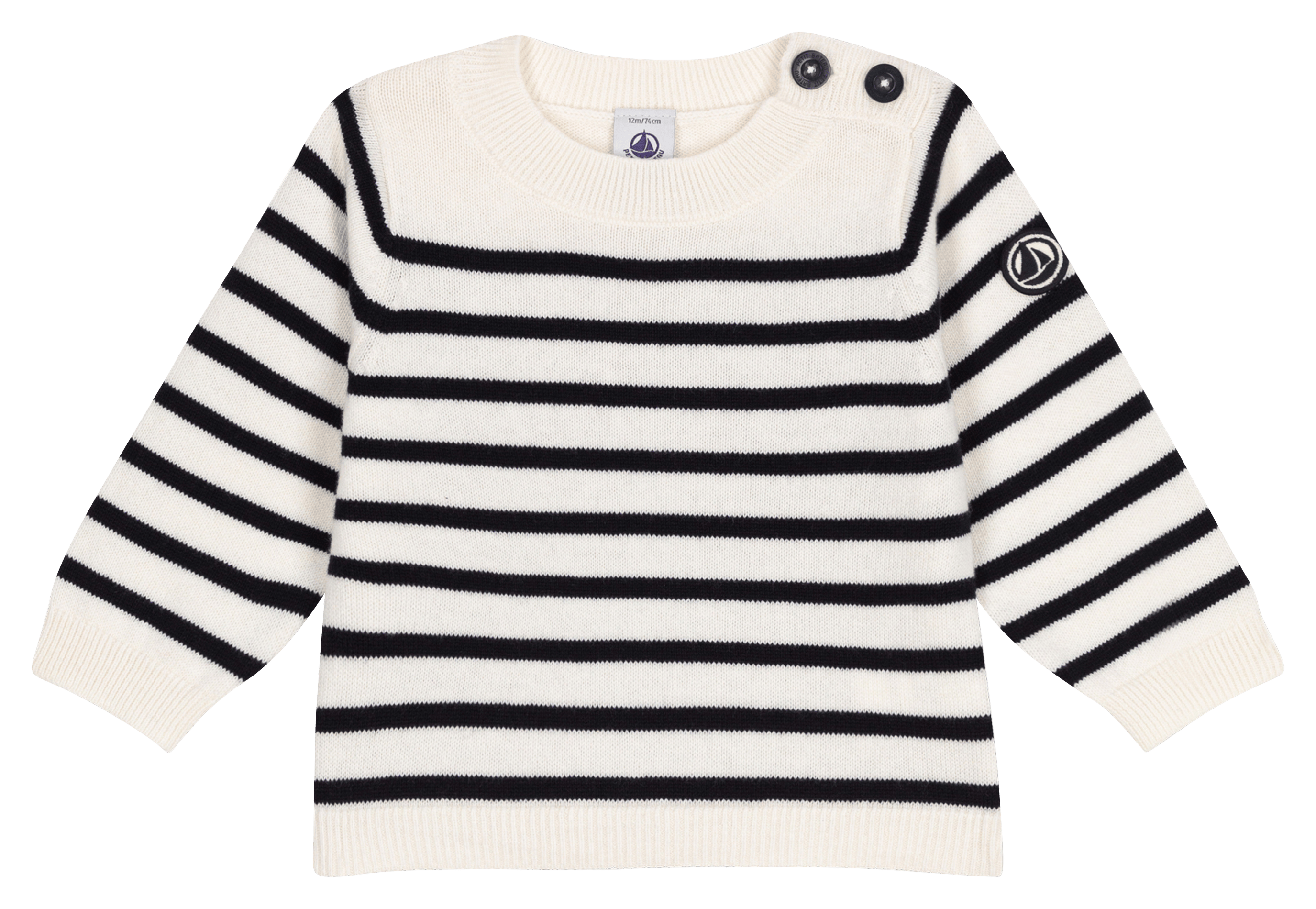 Pull col rond droit en laine et coton mélangé | Blanc