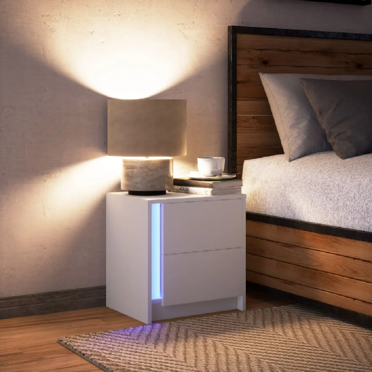 vidaXL Armoire de chevet LED - Blanc