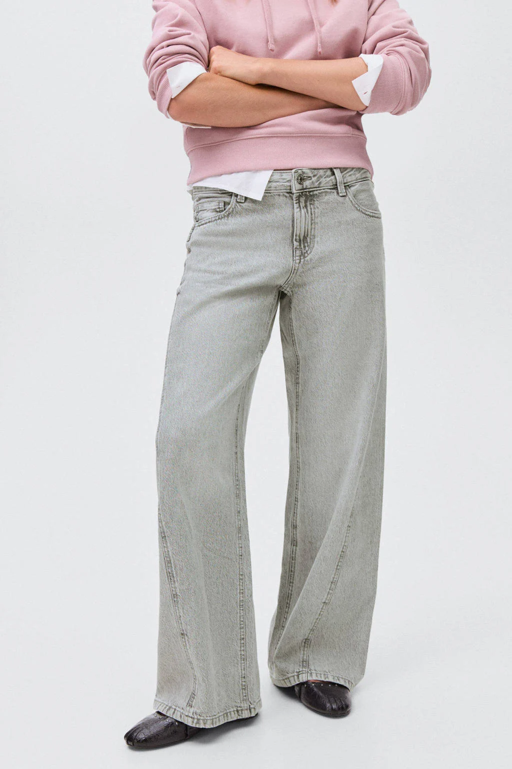 MANGO TEEN wide leg jeans grey denim