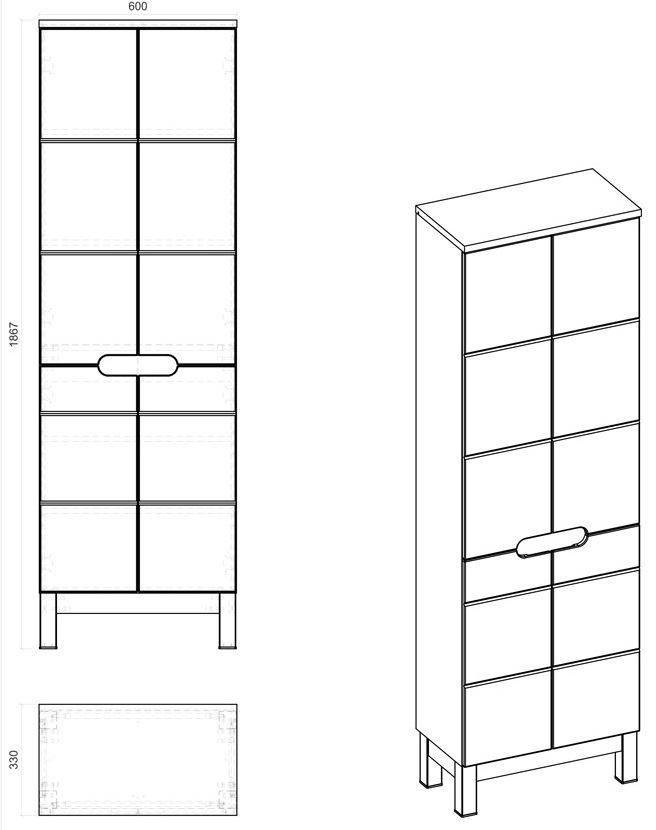 Comad Bali White 805 FSC kolomkast 187x60cm eiken/wit
