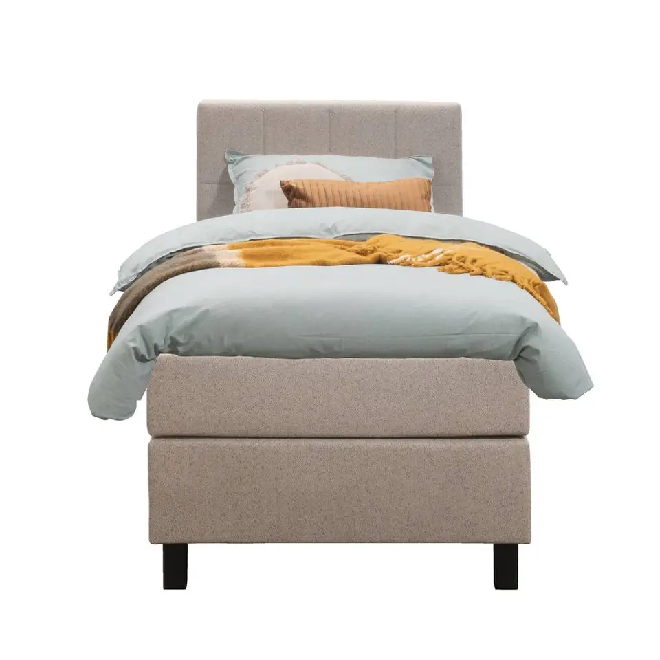 Boxspring Liv geblokt - beige - 90x200 cm - vierkante poot