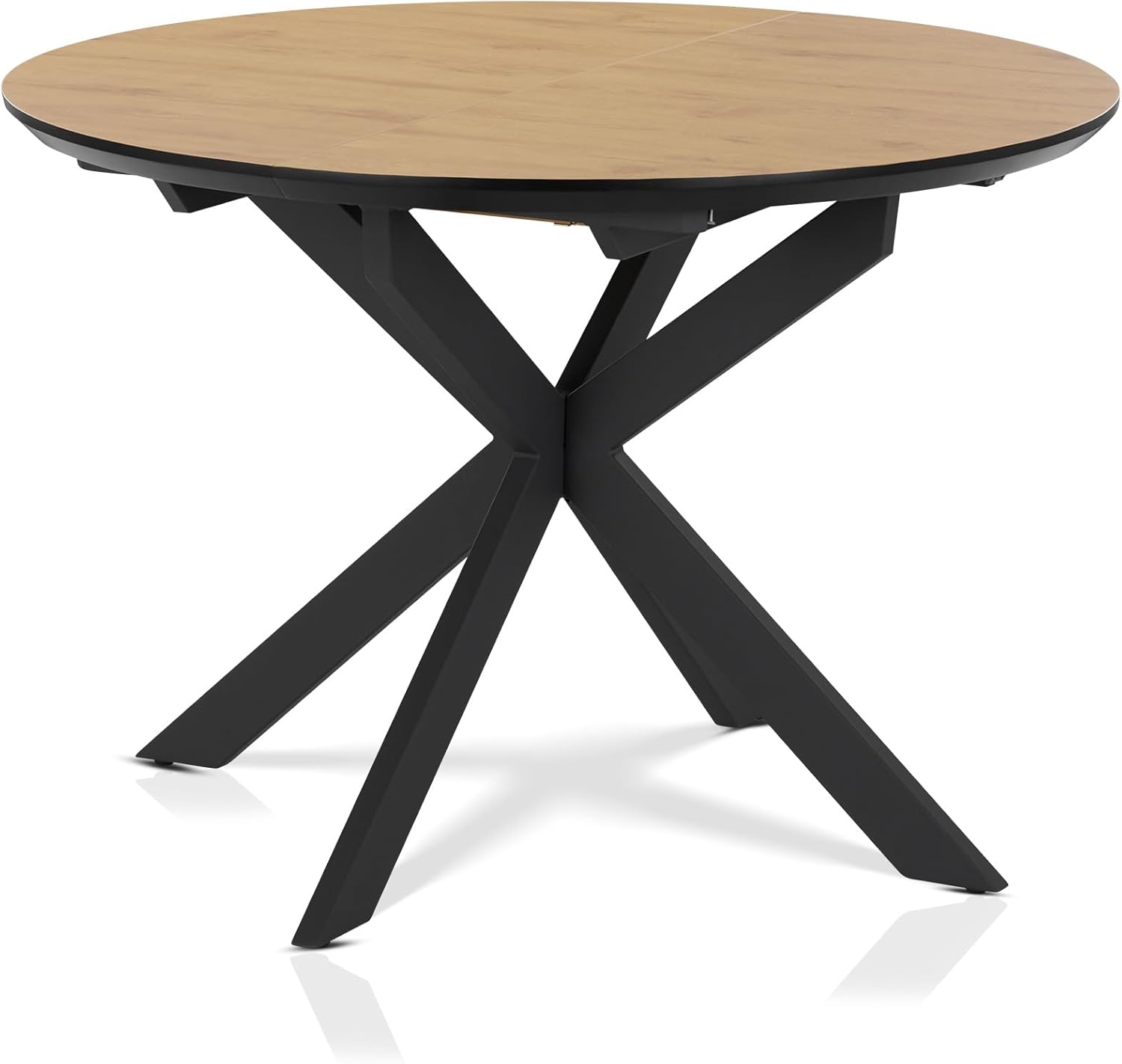 KHG Esstisch ausziehbar Küchentisch rund 110-150 cm mit Butterfly-Auszug für 4-6 Personen - Metall Sterngestell, Tischplatte Holzwerkstoff beschichtet, Schweizer Kante, Eiche Optik