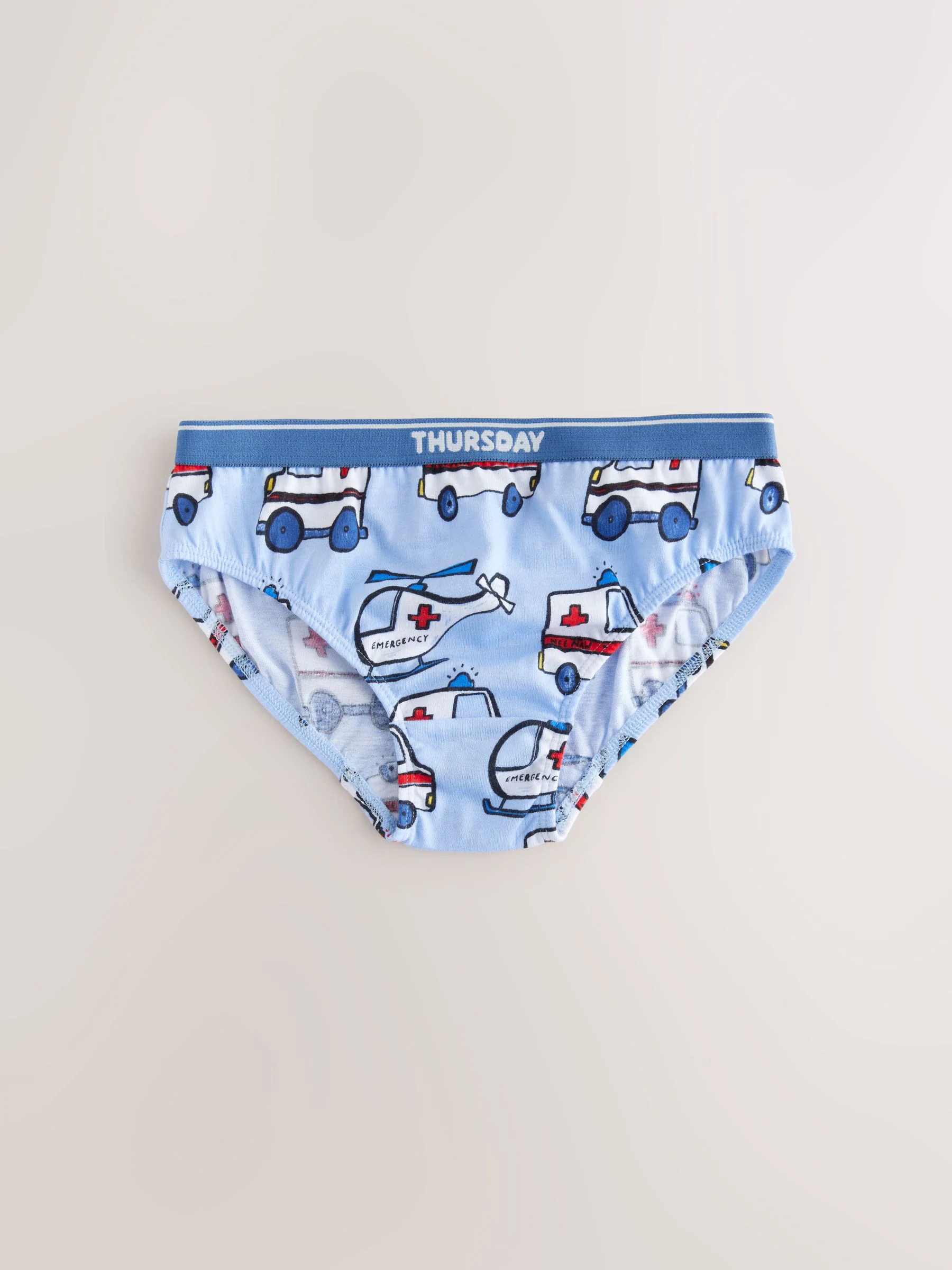 Rood/blauw met hulpvoertuigenprint - Set van 7 katoenen slips (1,5-10jr)