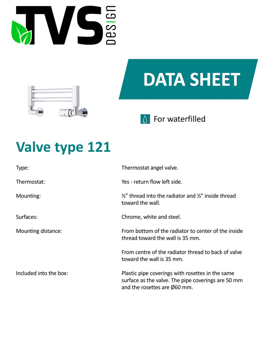 TVS Design Valves 121 aansluitset haaks links wit