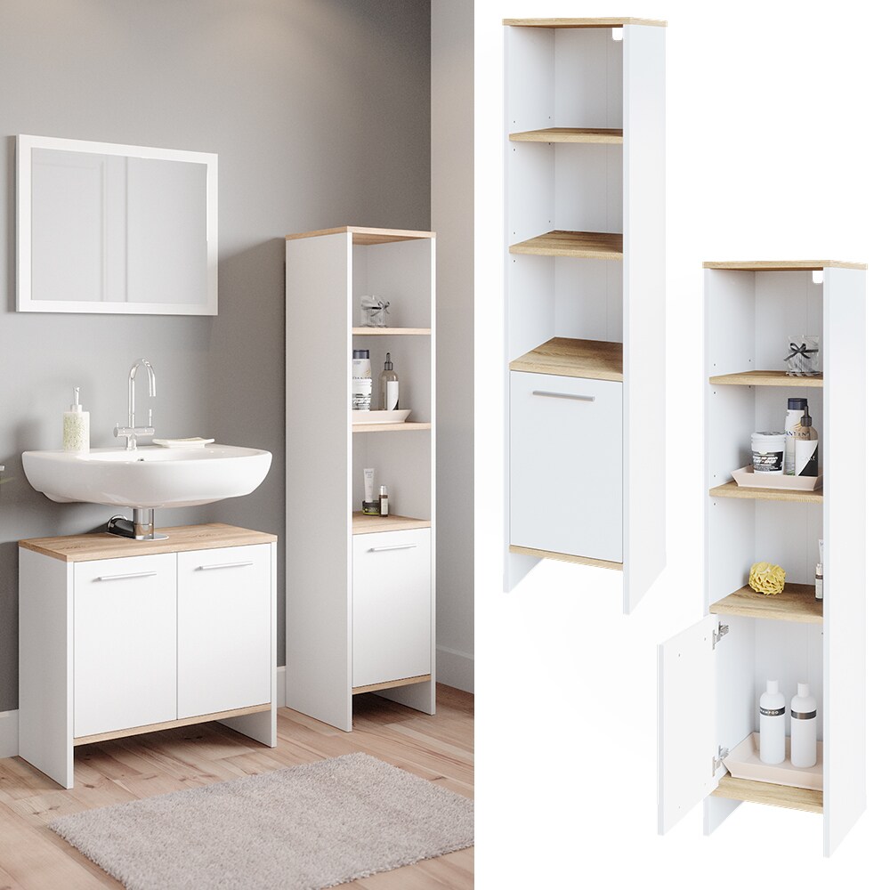 Vicco Hochschrank Badschrank Badezimmerschrank Elvio Weiß Sonoma Badmöbel Fächer