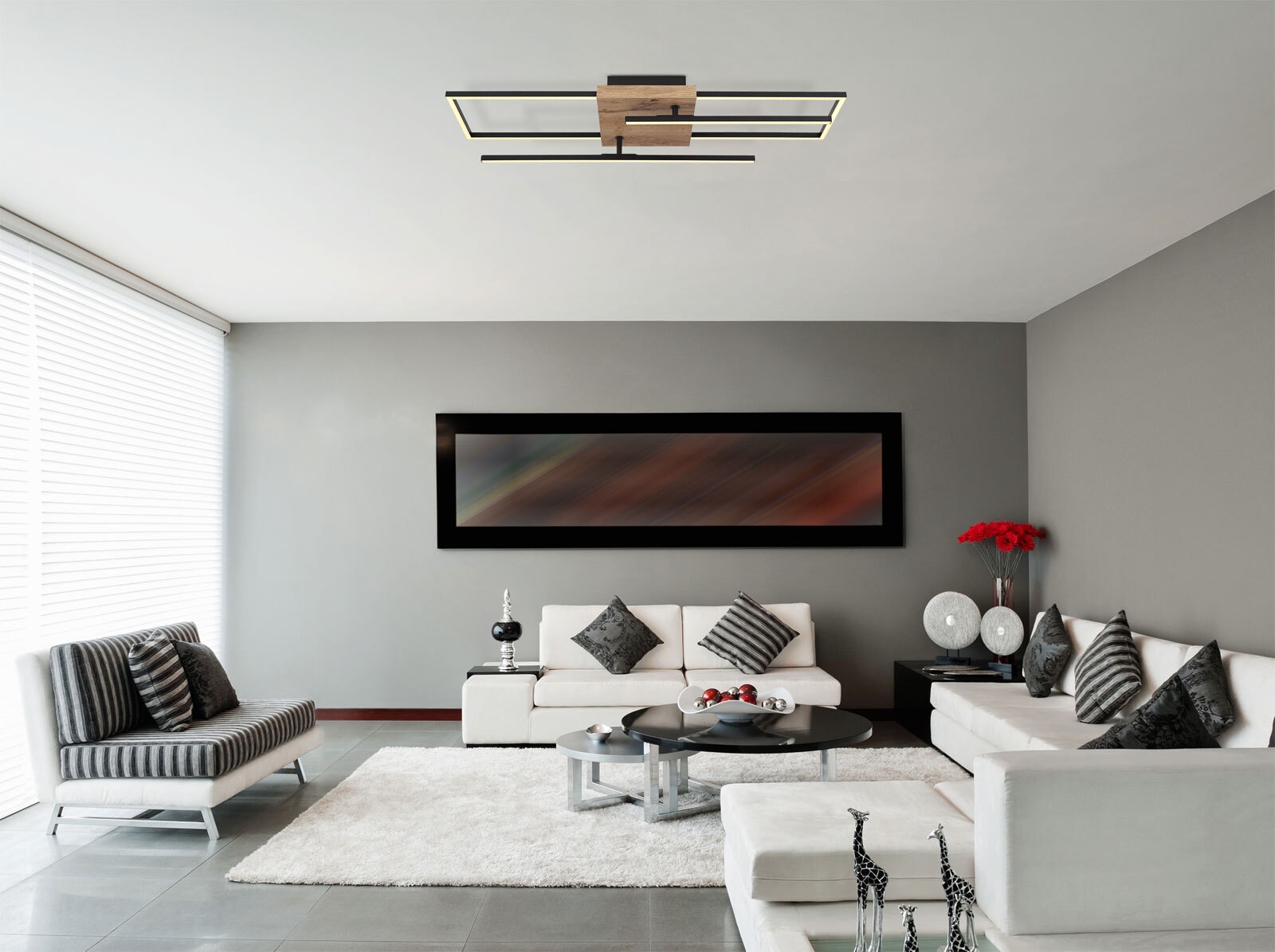 GLOBO LED Deckenlampe Kendra 80x20 cm Holzoptik