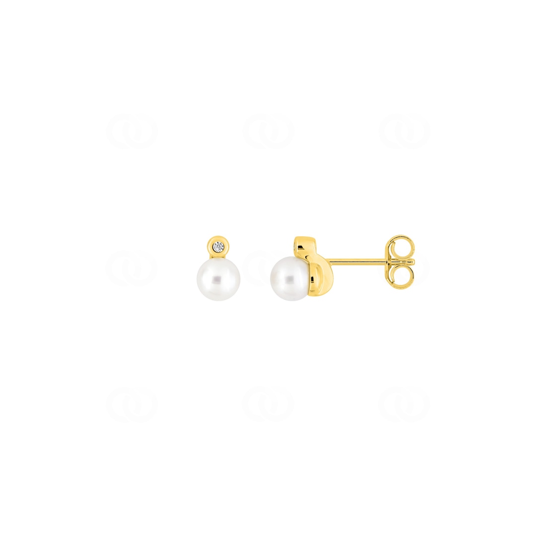 Ohrstecker 375/9 K Gelbgold mit Süsswasserzuchtperlen 4mm & Zirkonia