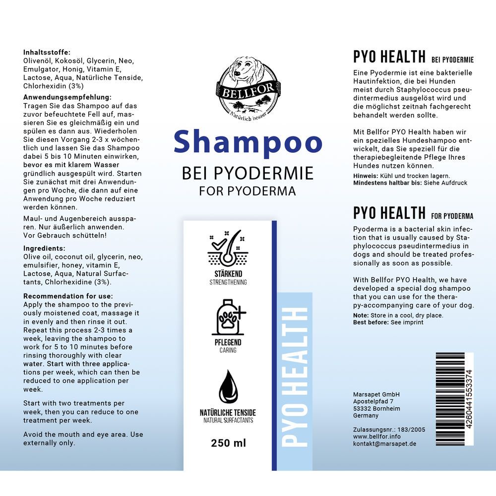 Bellfor Hundeshampoo Pyo-Health - für Hunde mit bakteriellen Hautinfektionen