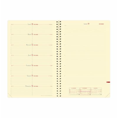 Agenda spiralé Impala Note 24 avec répertoire - 1 semaine sur 2 pages - 16 x 24 cm - rouge - Quo Vadis