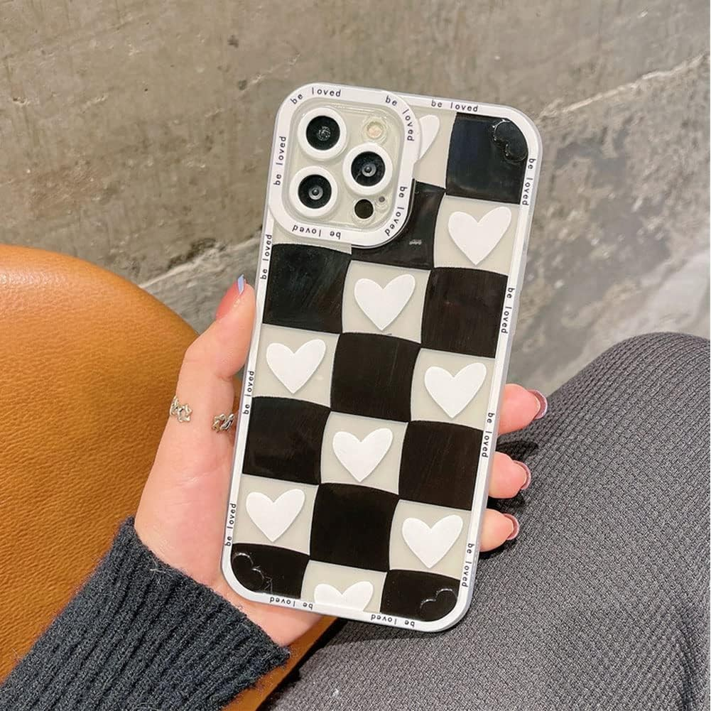 iPhone 14 Pro Max Gummi Case Hülle Kameraschutz im Schachbrettmuster - Schwarz / Weiss