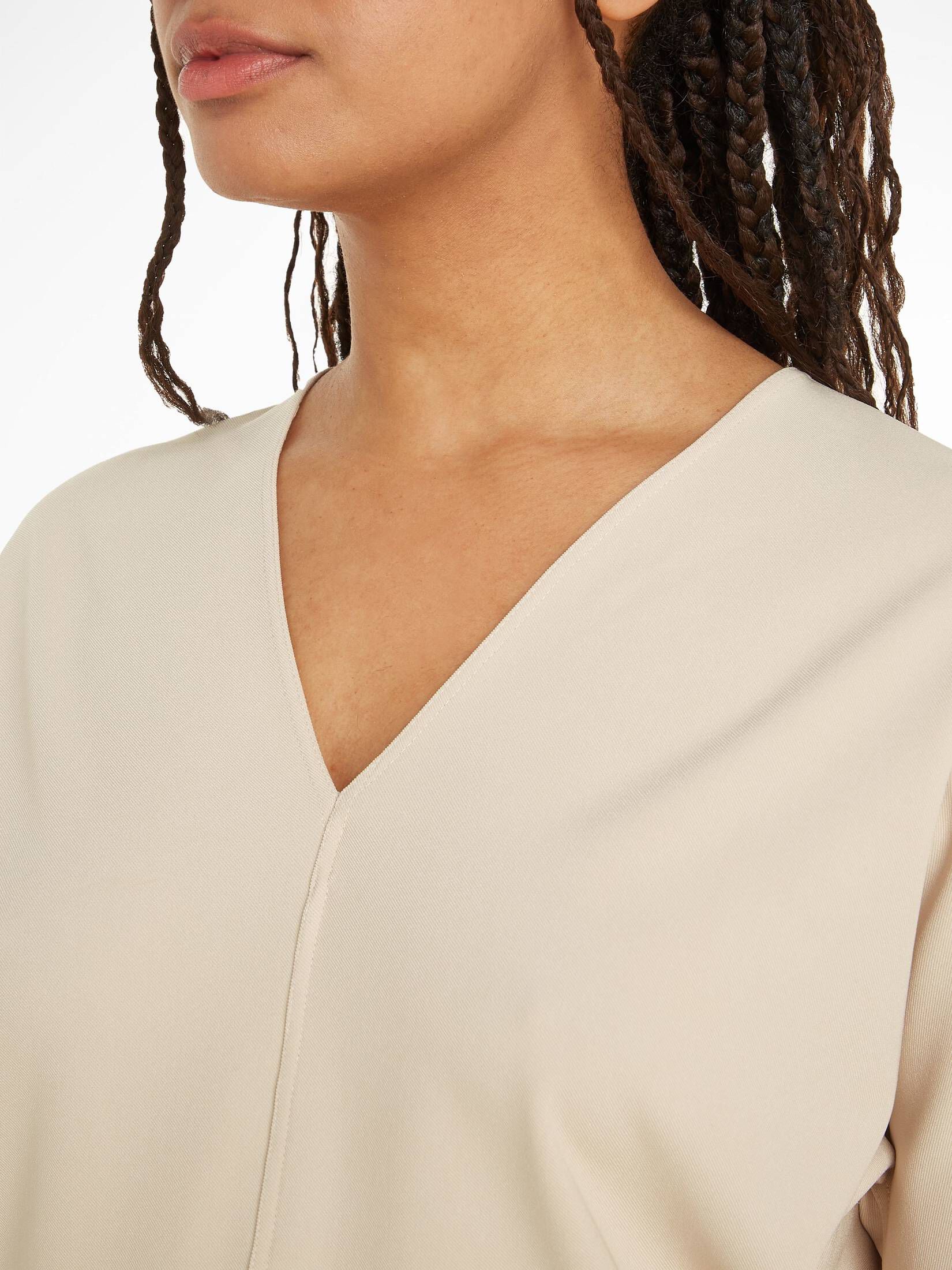 CALVIN KLEIN| Damen Bluse STRUCTURE TWILL V NECK LS TOP Langarm