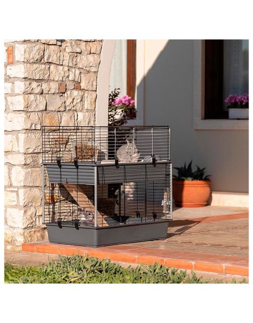 Ferplast Konijnenkooi Rabbit 100 Dubbel - Dierenverblijf - 95x57x93.5 cm Grijs