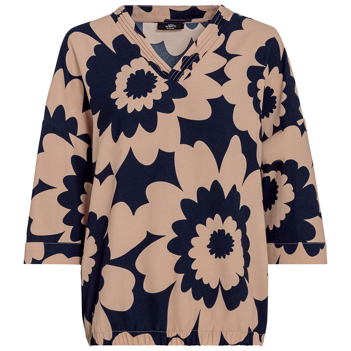 Gina Benotti Damen Bluse mit elastischem Saum beige / dunkelblau