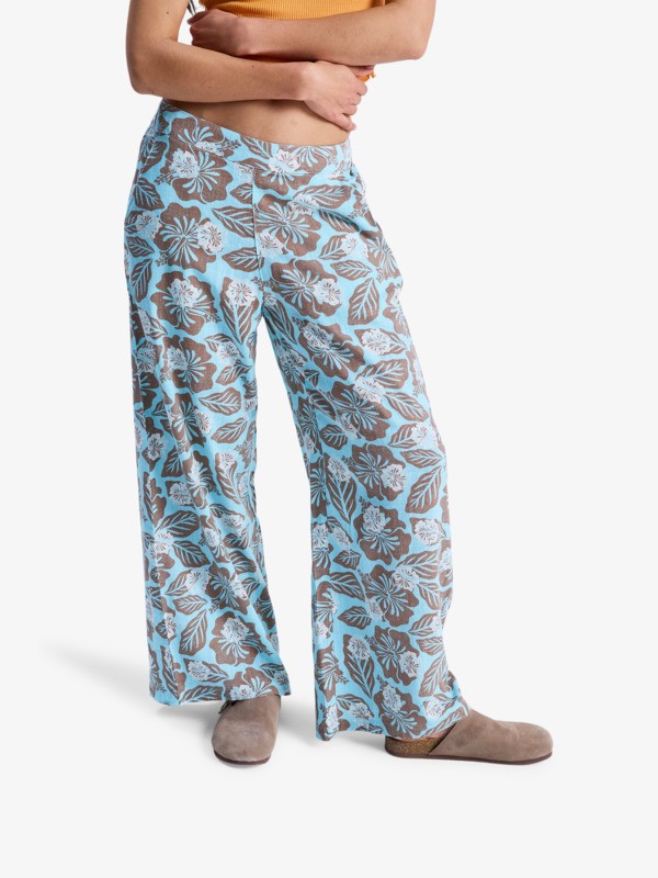 Midnight Avenue Slub Printed Pantalon taille élastique Marron Femme