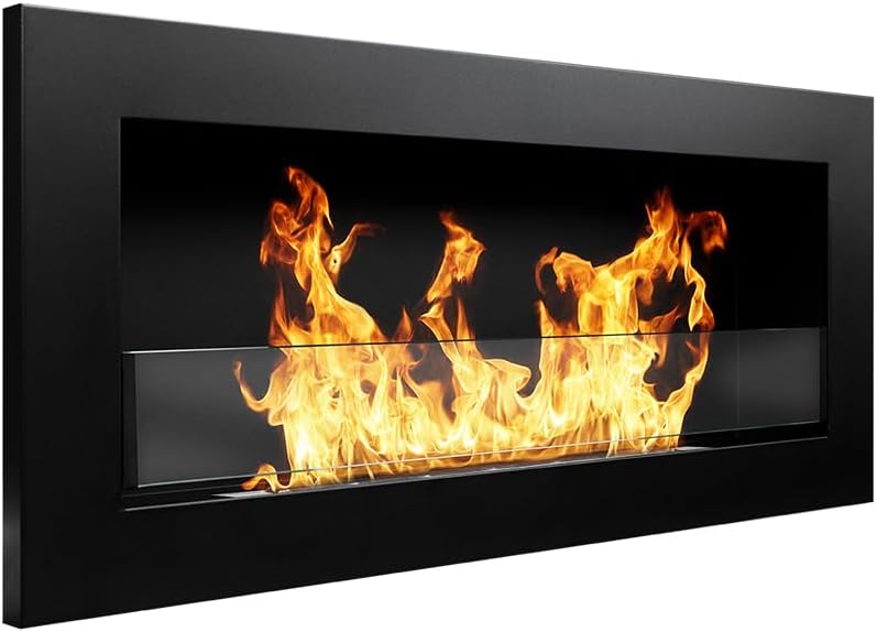 Divina Fire Kamin Wandkamin oder Einbaukamin Livorno schwarz L 90 x B 12 x H 40 mit Glas