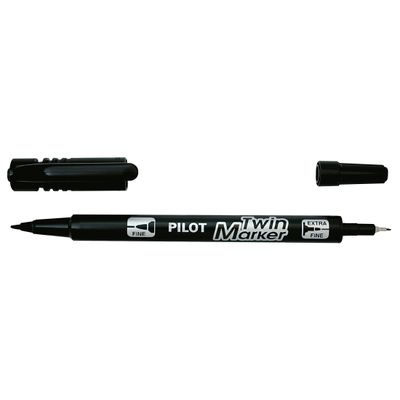 Pilot TWIN MARKER - Marqueur permanent - double pointe fine et extra fine - noir