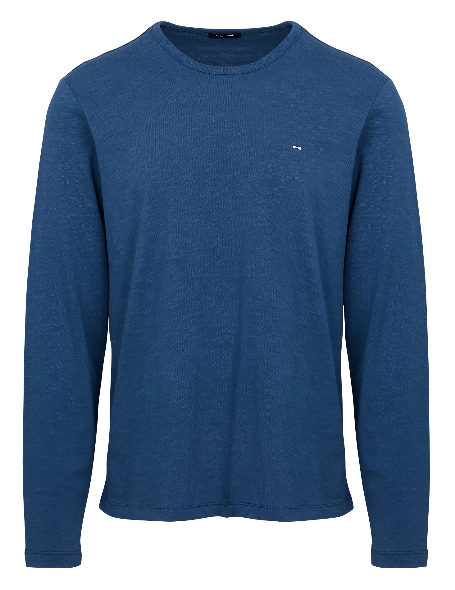 Tee-shirt slim-fit col rond brodé en coton | Bleu
