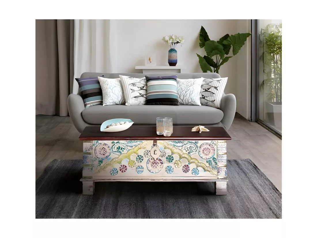 Coffre en manguier multicolore MULTICOLOR.Giner y Colomer.45x40x116
