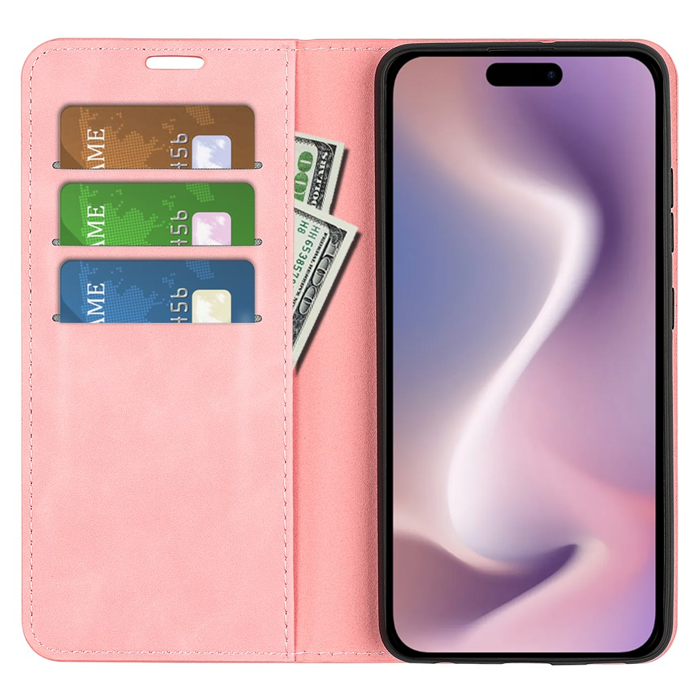iPhone 16 Vintage Leder Tasche Flip Cover Fashion Design - Rosa