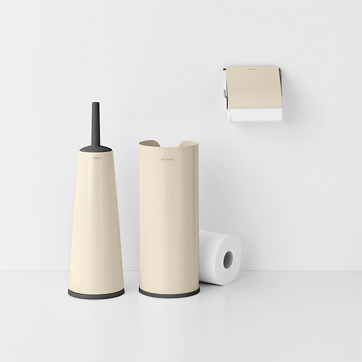 Lot de 3 accessoires WC avec dérouleur + rangement + brosse WC et pot, beige, Brabantia Renew