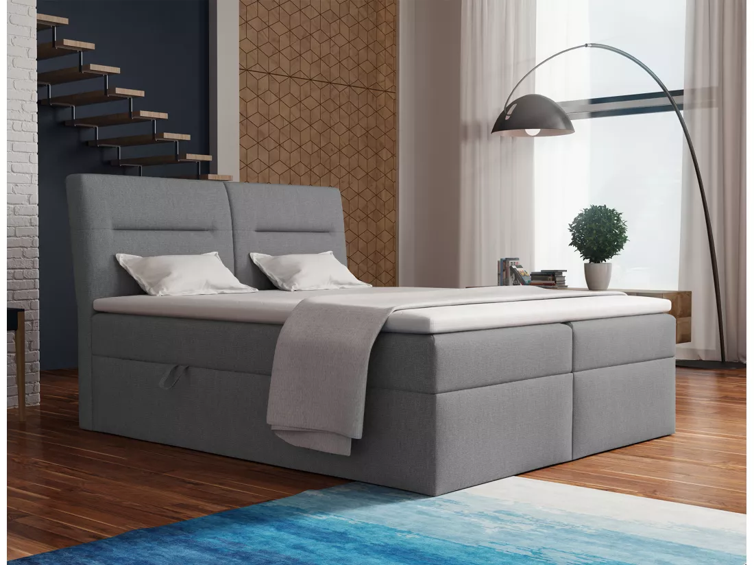 LE LIT BOXSPRING Moderno avec coffres de lit et surmatelas, en tissu Soro 93 (gris colombe), 180x200 cm.