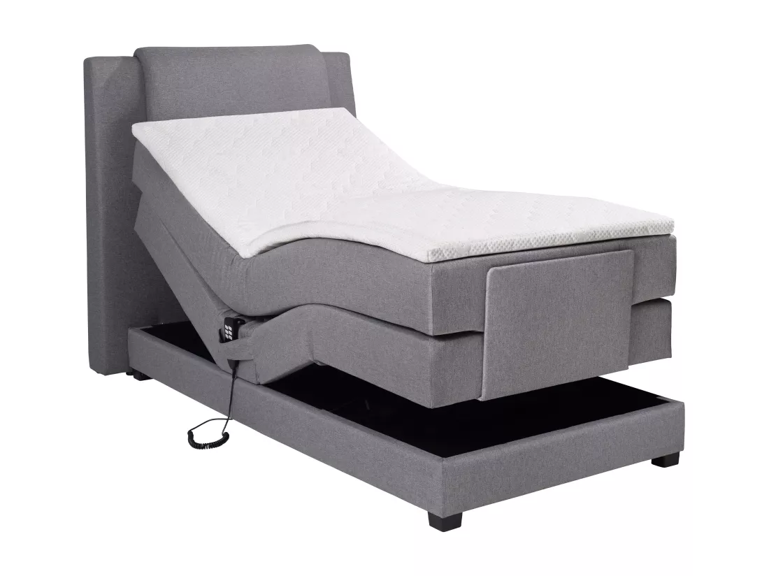 Ensemble complet boxspring tête de lit + sommiers relaxation électrique + matelas + surmatelas - 100 x 200 cm - Tissu - Gris clair - CASTEL II de PALACIO