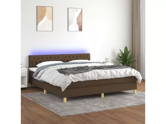 Sommier tapissier matelas et LED Marron foncé 160x200 cm Tissu