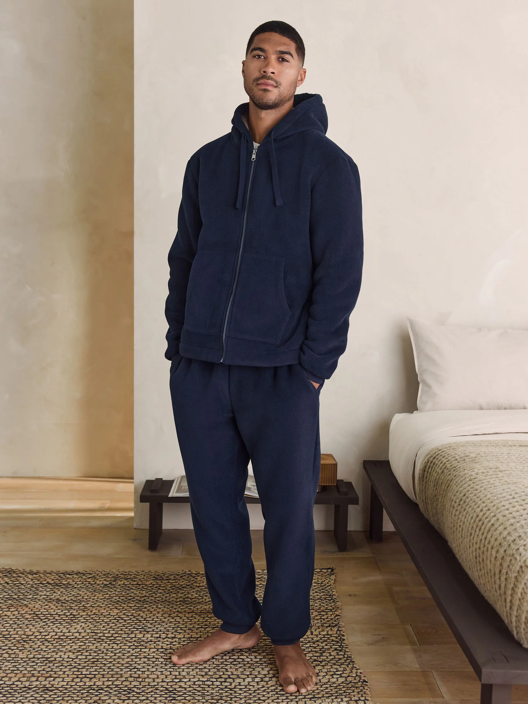 Donkerblauw - Hoodie met geborstelde borg en fleece voering