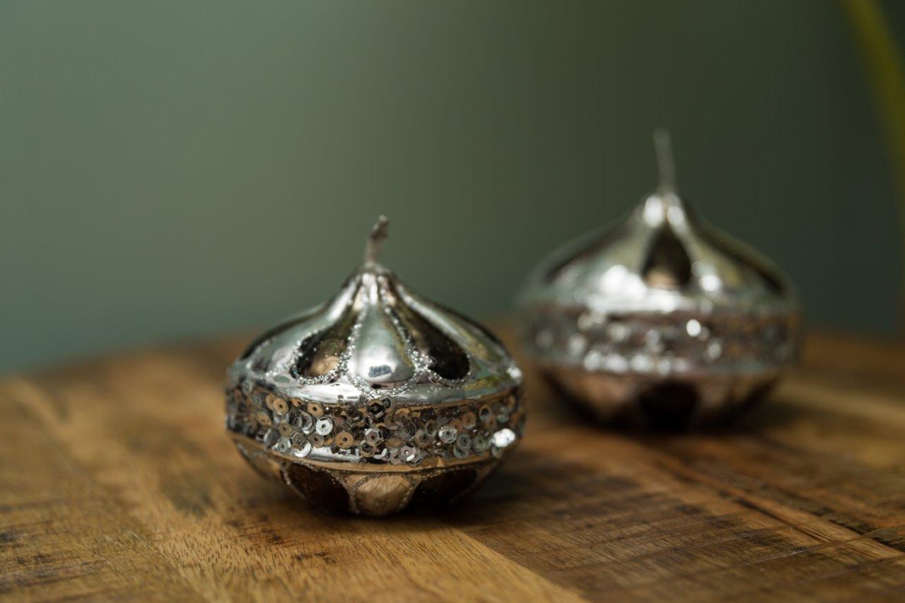Glanzsilberkerze - silber - 10 cm