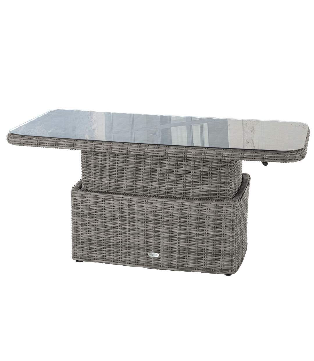 Table relevable de jardin en résine tressée Moorea - L. 150 x H. 45 cm - Gris ombre