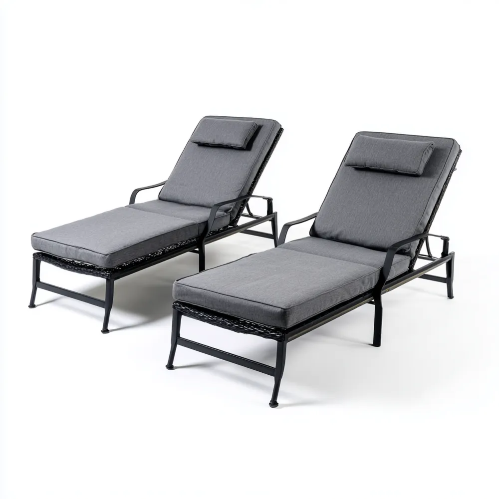 Gartenliege Doppelpack Metall 200x65x30 cm – Schwarz/Grau – Modernes D