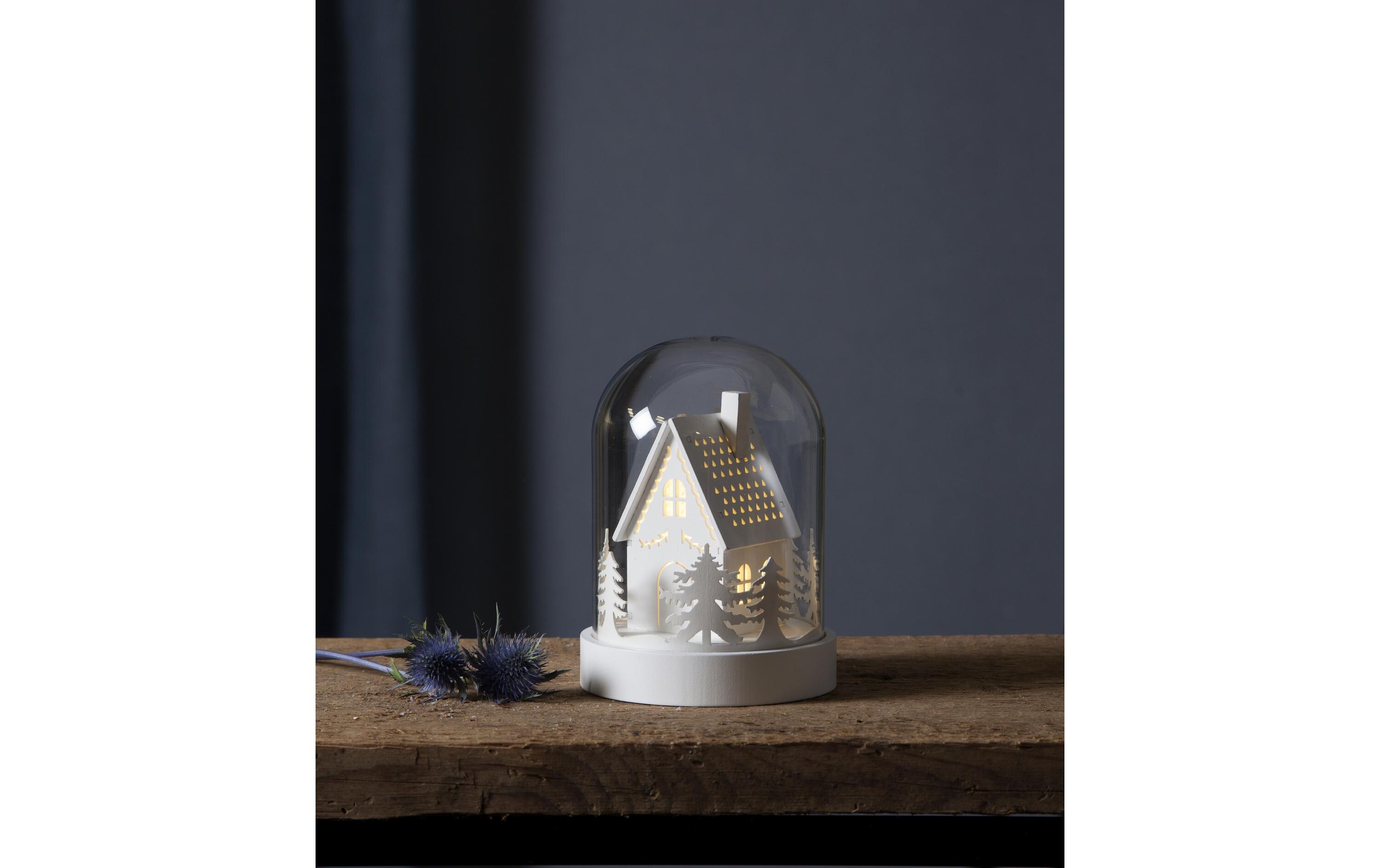 Schneekugel Kupol Haus 17.5 cm, WeissWeihnachtsdekoration mit LED Licht
